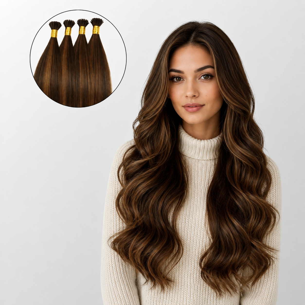 Dark Brown Balayage (2/2+6) I-Tip Hair Extensions (50g-100g)