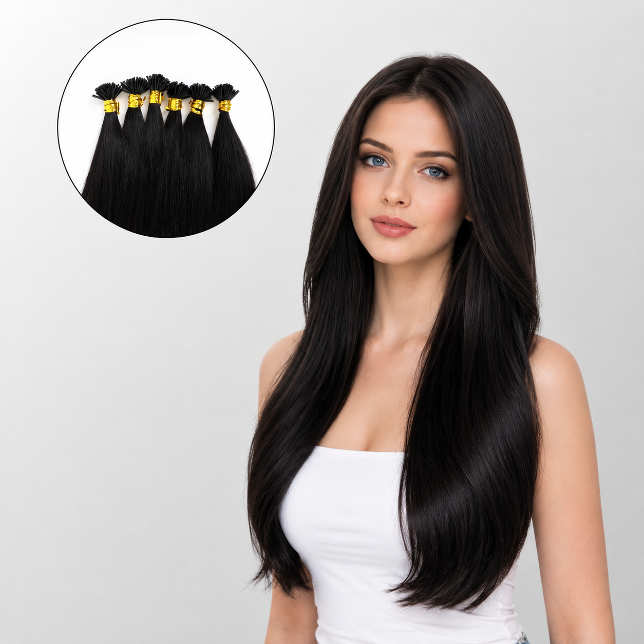 Natural Black (1B) I-Tip Hair Extensions (50g-100g)